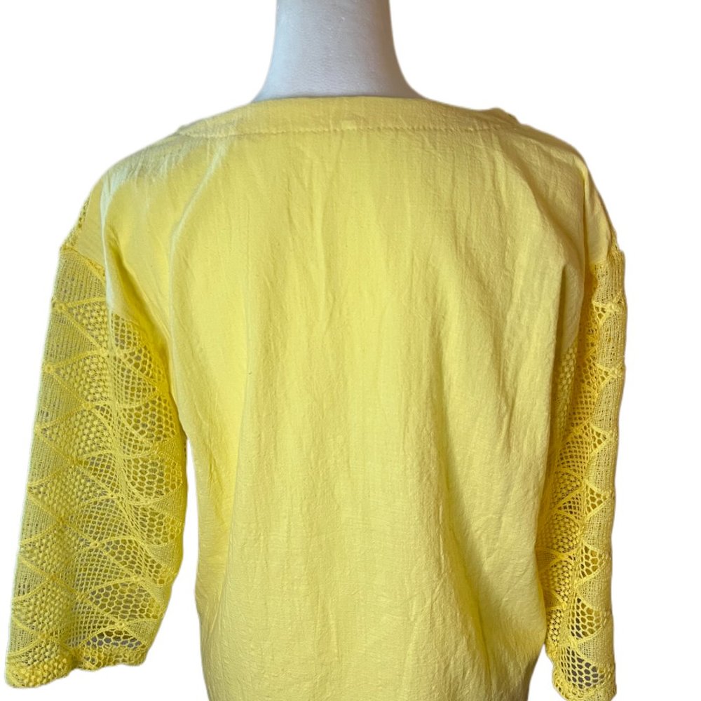 Yellow Lightweight 3/4 Sleeve Shirt with Lace Details & Tassels  Size Medium - Picture 8 of 10